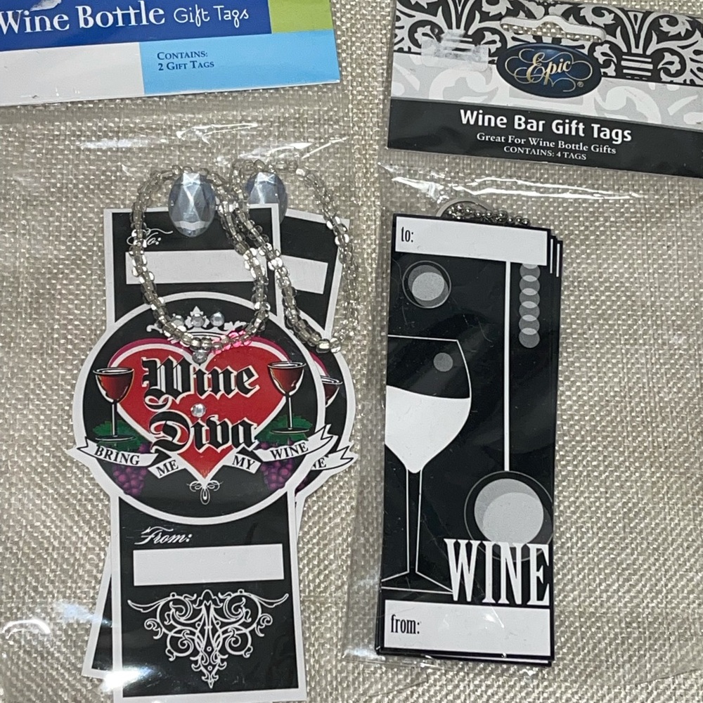 (6) NEW Wine Bottle Bar Fancy Gift Tags • 2 Designs • New In Package • To From